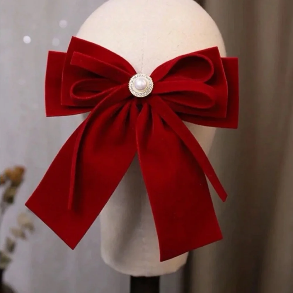 1pc Large Hair Bow With Ribbon Streamers For Women, Red Spring Clip,